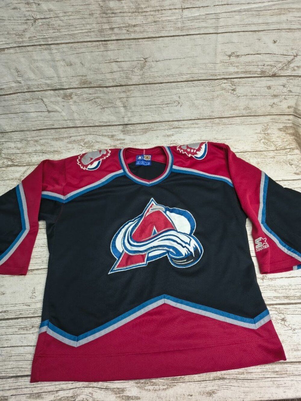 Vintage Colorado Avalanche Starter Hockey Jersey Burgundy Blue Size Large